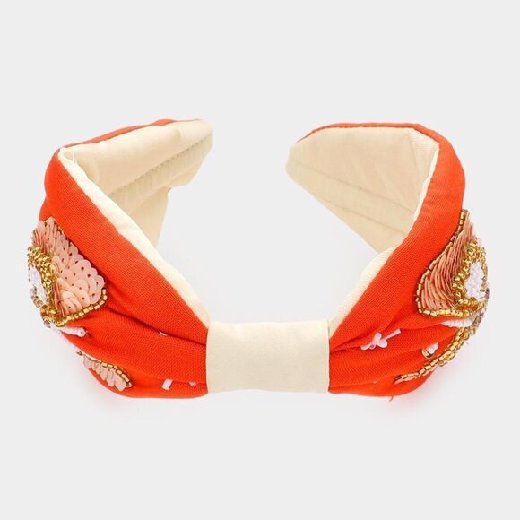 Red Sequin Beaded Butterfly Flower Knot Burnout Statement Headband